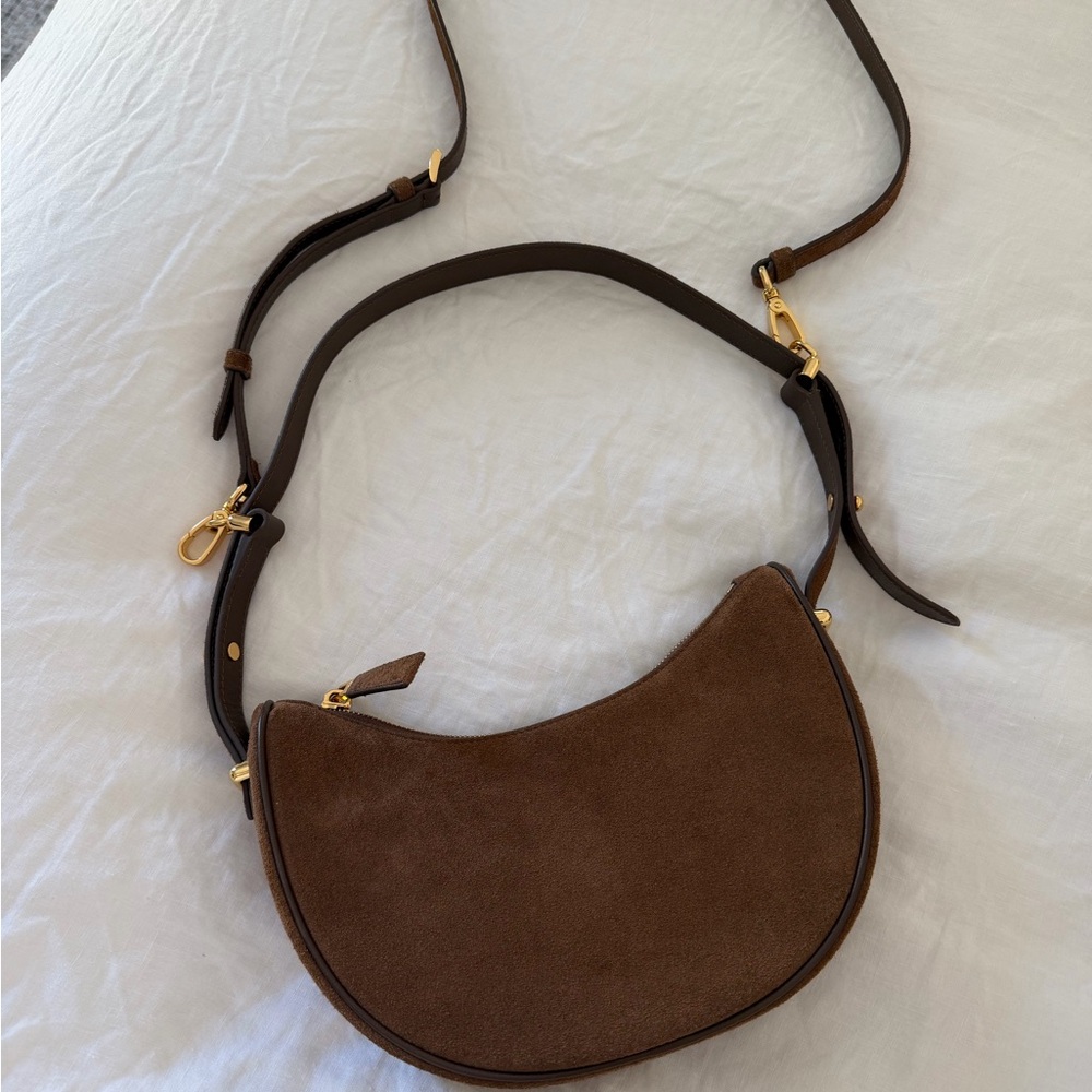 Prada Brown Suede Crescent Crossbody Bag - Picture 6 of 6